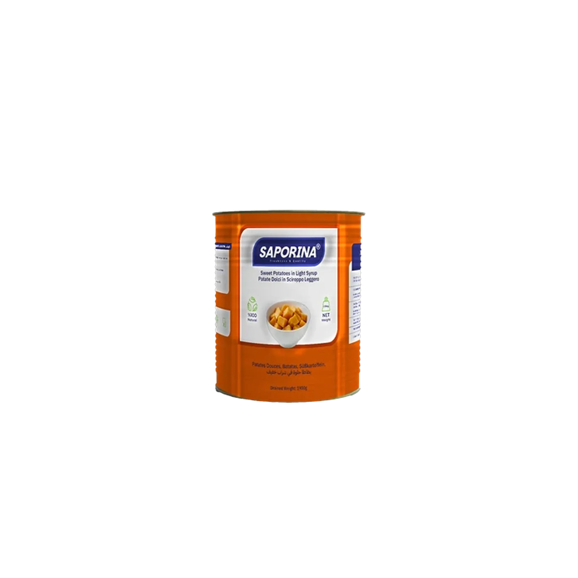 Saporina canned cut sweet potatoes in light syrup &mdash; No. 10 catering can