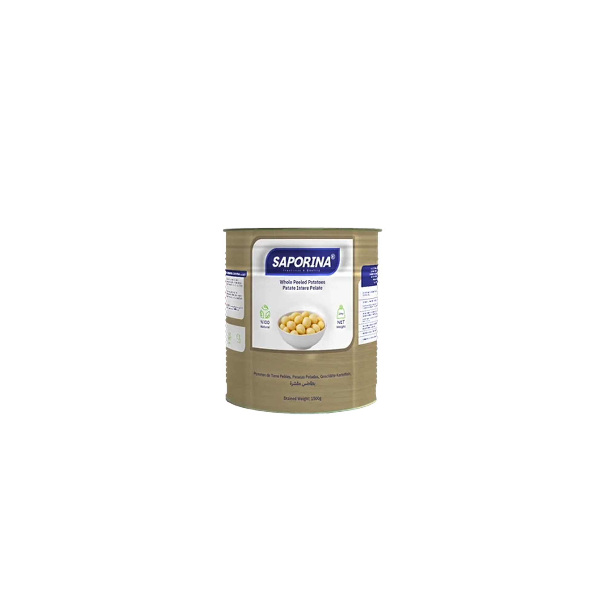 Saporina canned whole peeled potatoes in brine &mdash; A9 tin can